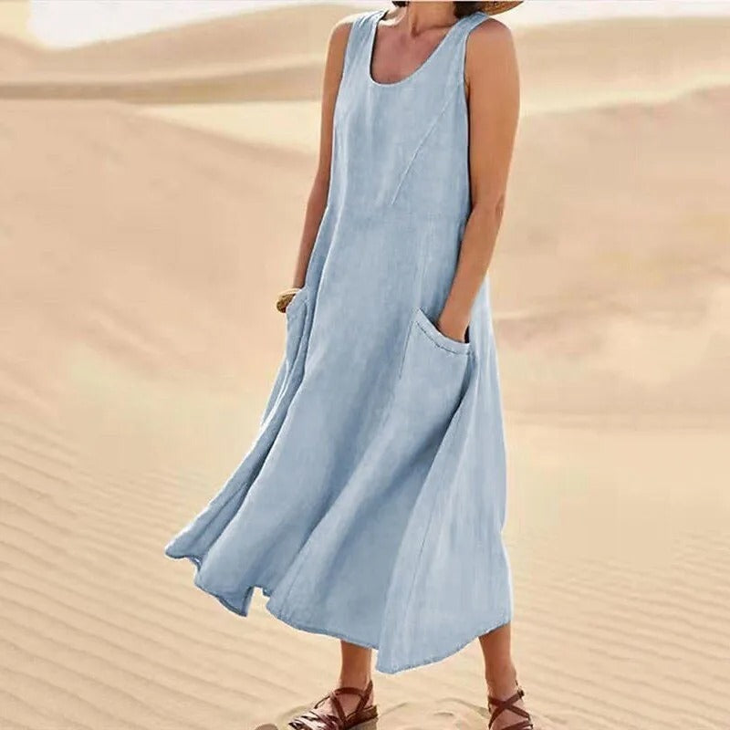 Drune | Ärmelloses Leinenkleid mit Taschen für Damen