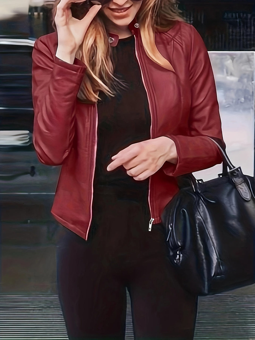 Drune | Reißverschluss Vorne Kunstleder Cropped Jacke