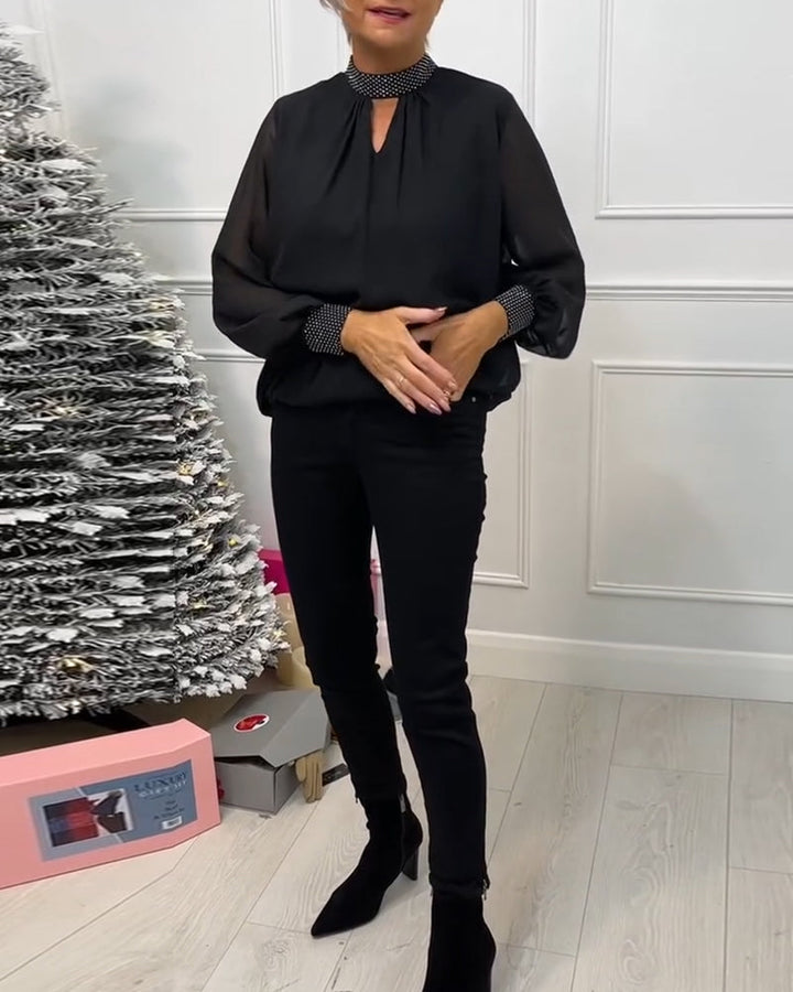 Drune | Bluse mit Einfarbigem Stehkragen und Patchwork Ausschnitt