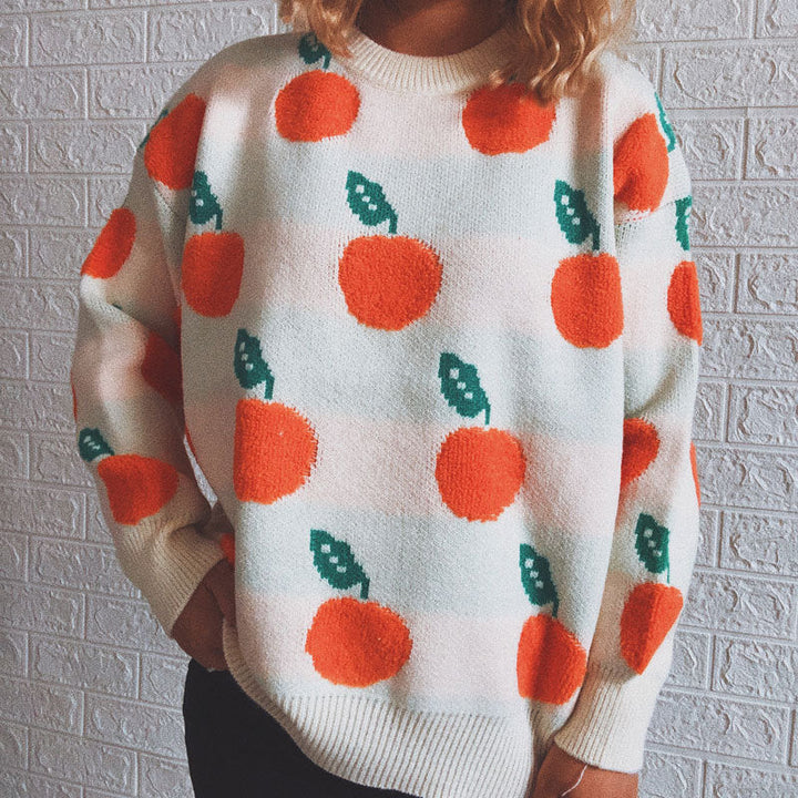 Drune | Strickpullover mit Früchteprint Weich und Einzigartig Gemütliche Passform