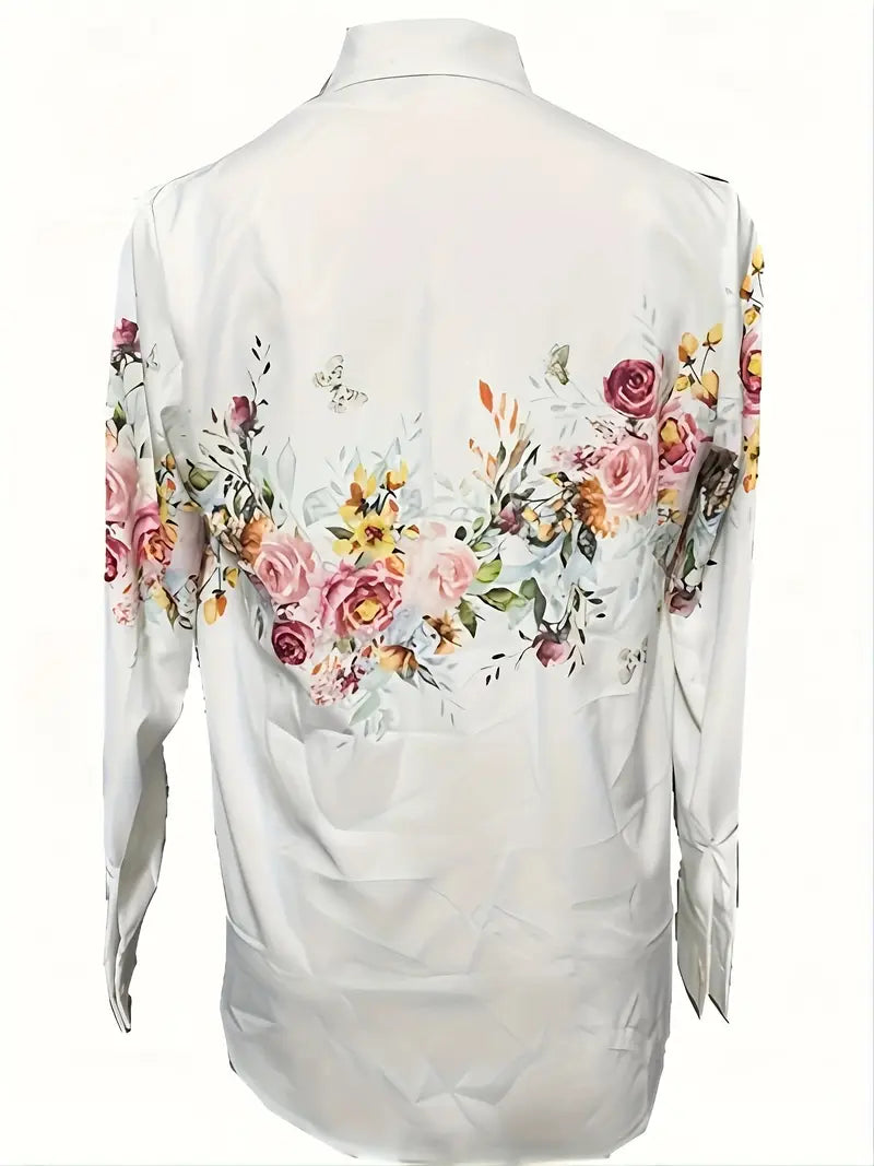 Drune | Bluse für Frauen mit Blumenmuster, Lässige Hemdbluse mit Langen Ärmeln