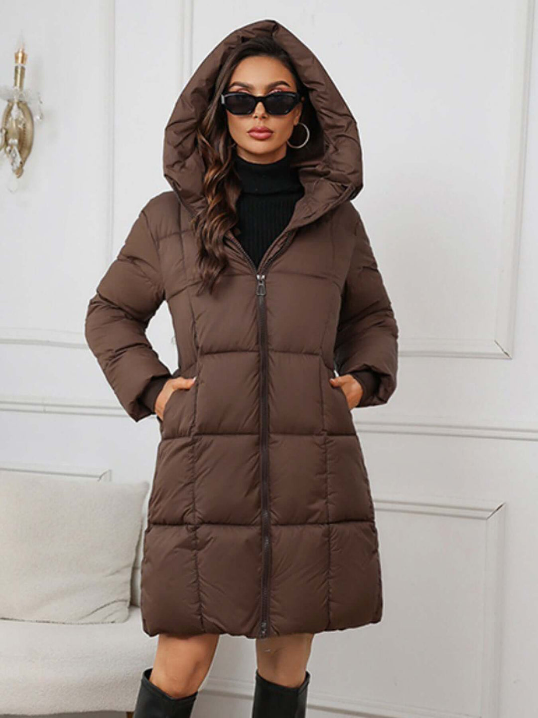 Drune | Frauen Lange Kapuzen-Winter-Pufferjacke