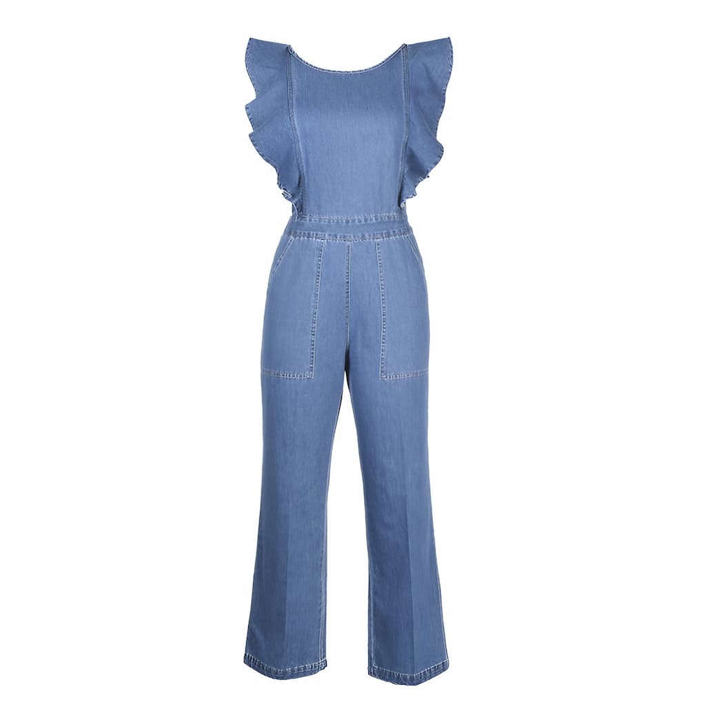 Drune | Denim Jumpsuit mit Rüschen