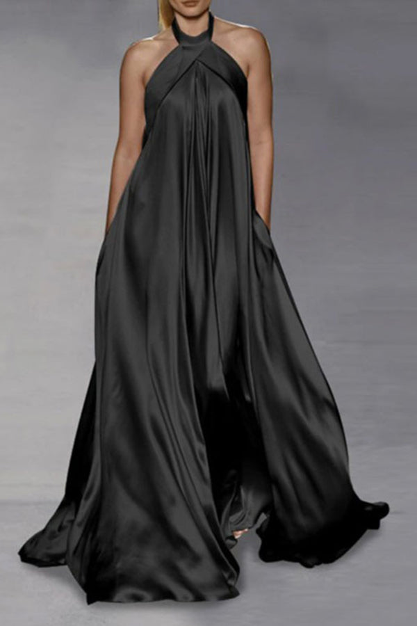 Drune | Bijou Satin Halterneck Abend Fest Maxi Kleid