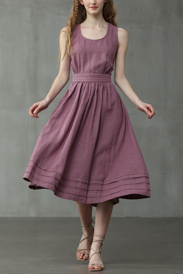 Drune | Cross Back O-Hals Maxikleid Leinen