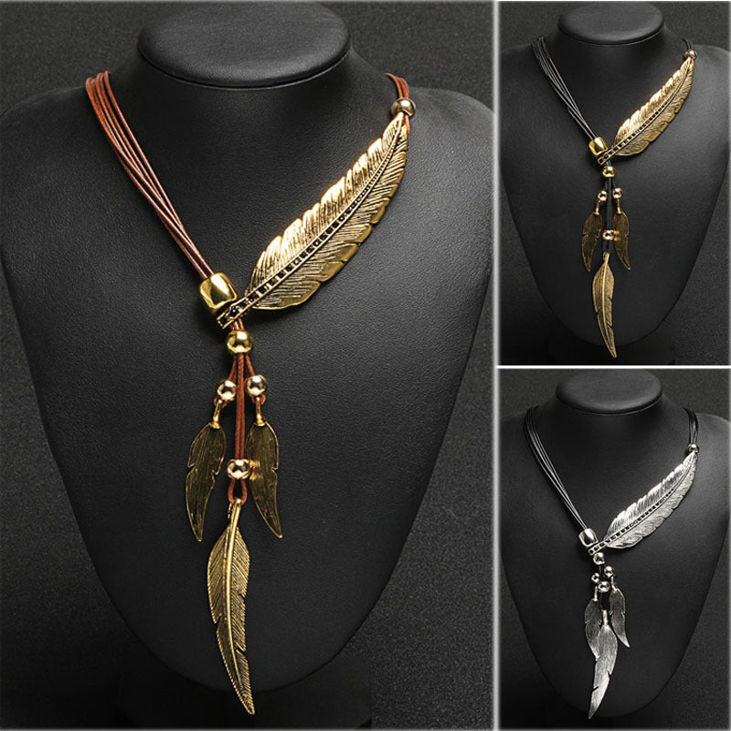 Drune | Goldene Feder Halskette Im Boho Stil