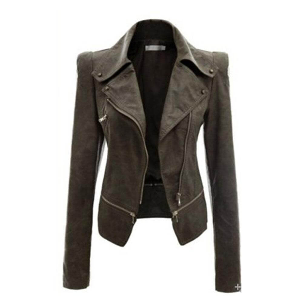Drune | Damen Slim Fit PU Leder Zip-Up Jacke