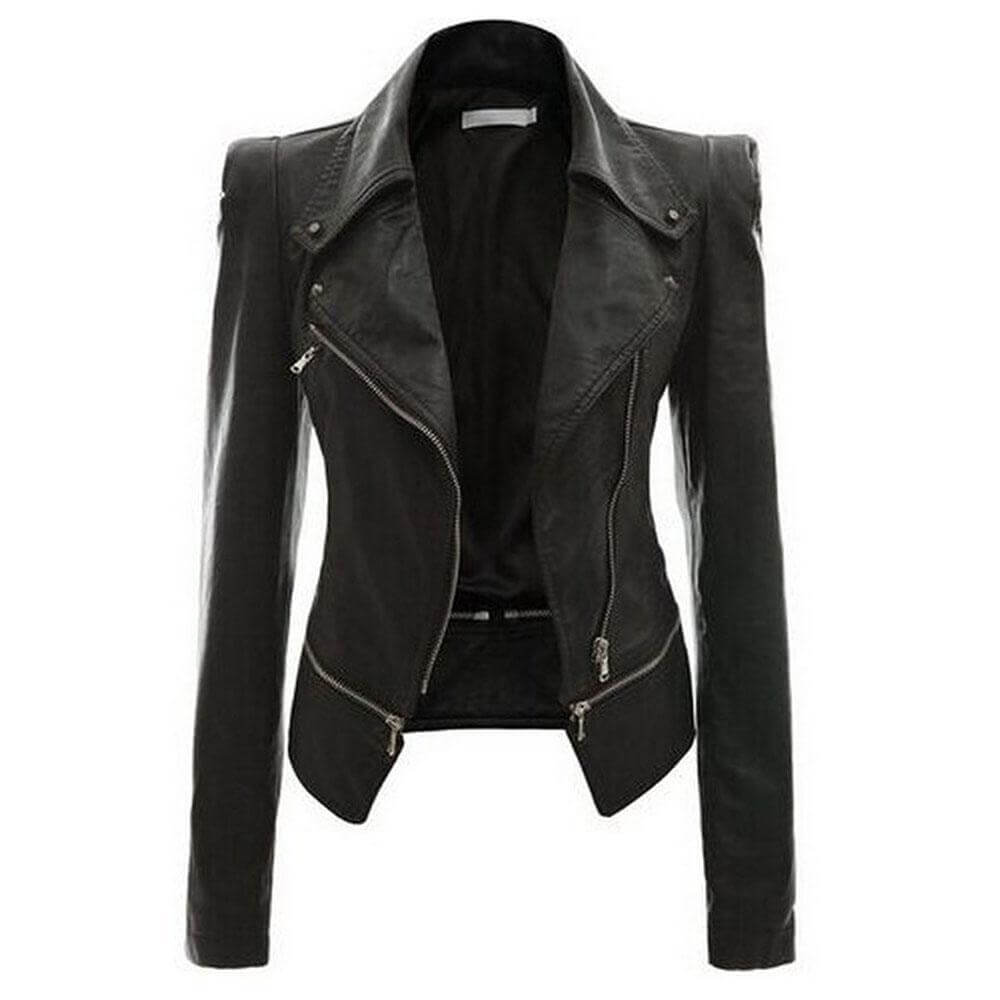 Drune | Damen Slim Fit PU Leder Zip-Up Jacke