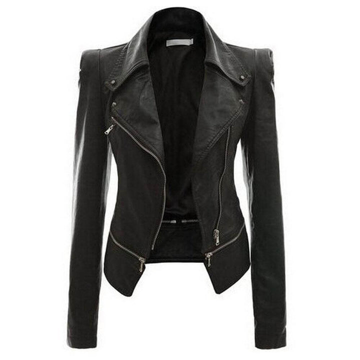 Drune | Damen Slim Fit PU Leder Zip-Up Jacke