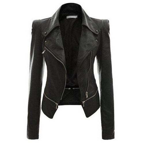 Drune | Damen Slim Fit PU Leder Zip-Up Jacke