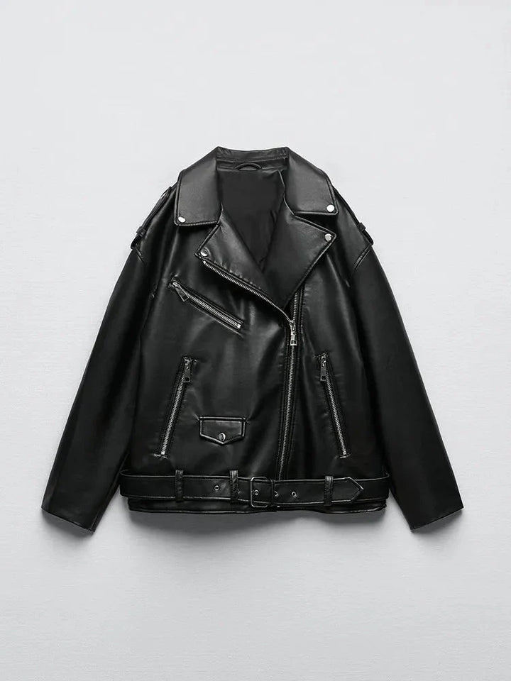 Drune | Pu Lederjacke Mit Gürtel Und Reißverschluss