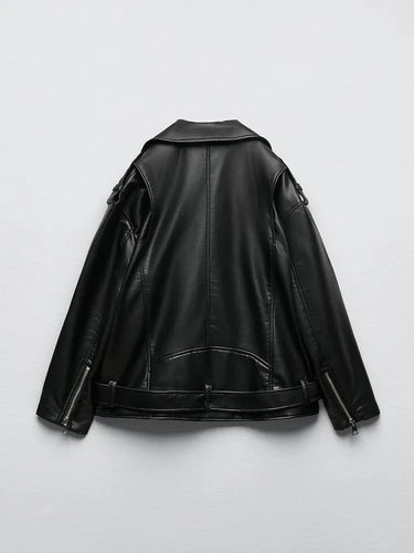 Drune | Pu Lederjacke Mit Gürtel Und Reißverschluss