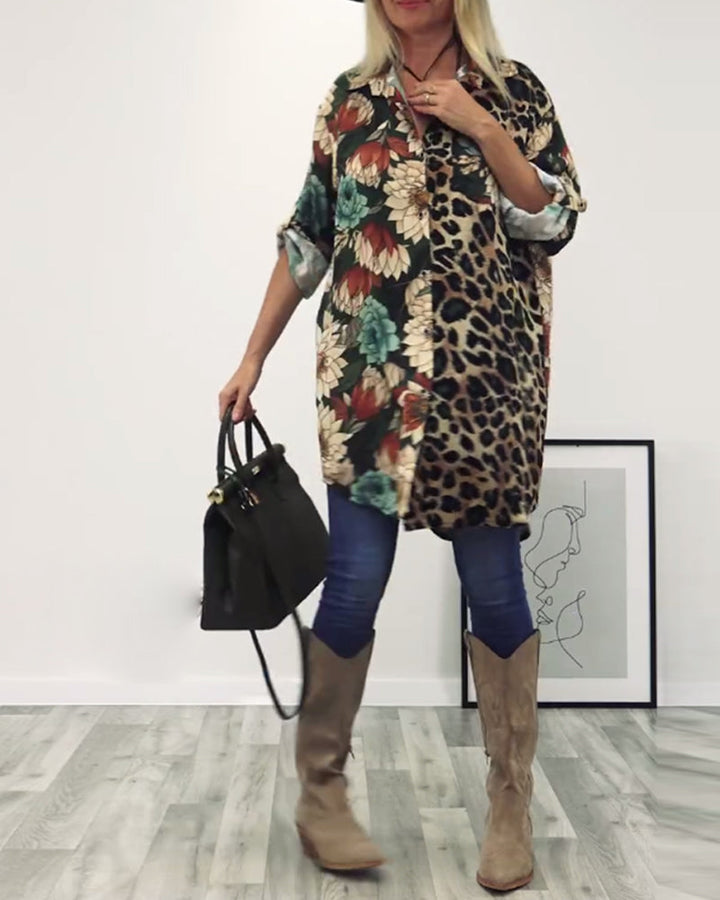 Drune | Patchwork Hemd mit Leopardenmuster