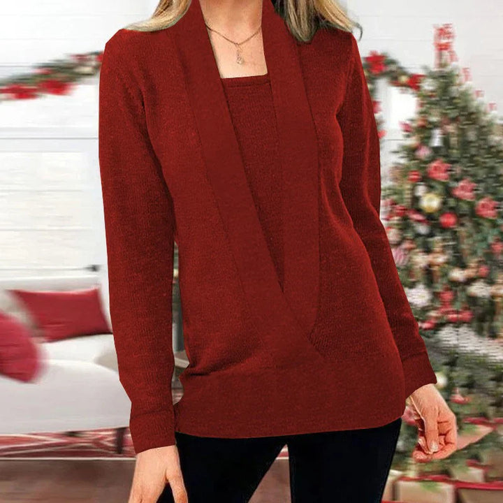 Drune | Fake Zweiteiler V-Ausschnitt Strickpullover