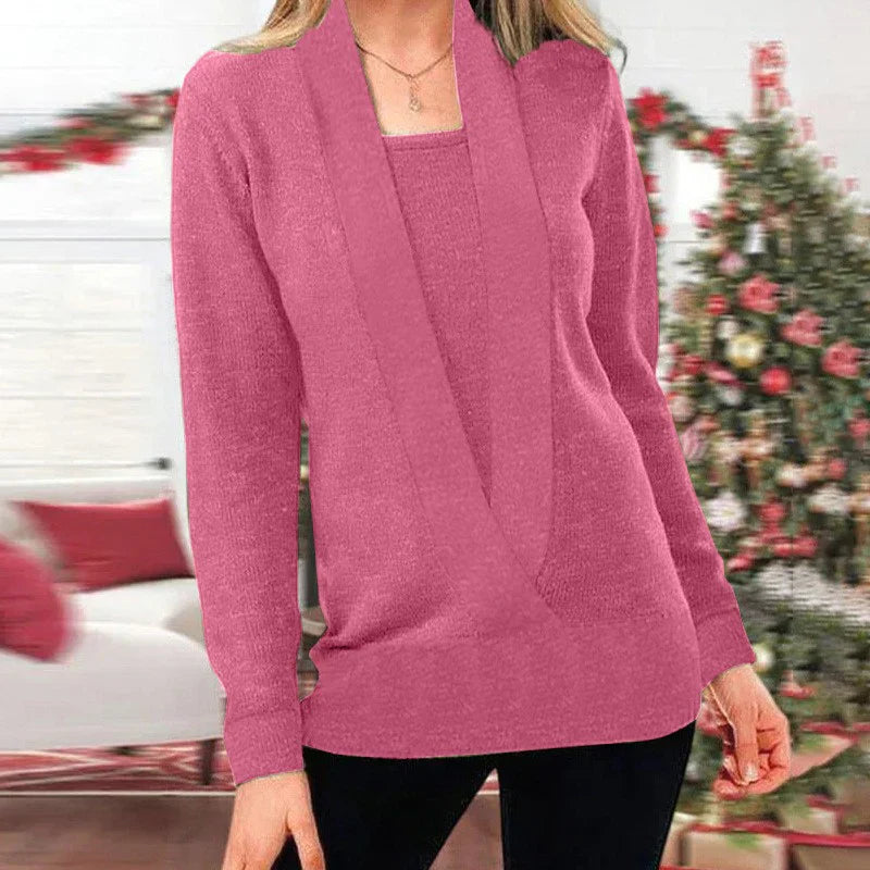 Drune | Fake Zweiteiler V-Ausschnitt Strickpullover