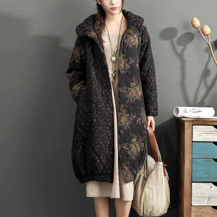 Drune | dick warm gedruckt Patchwork Baumwolle Cardigans Übergrößen Leinen Langarm Wintermäntel