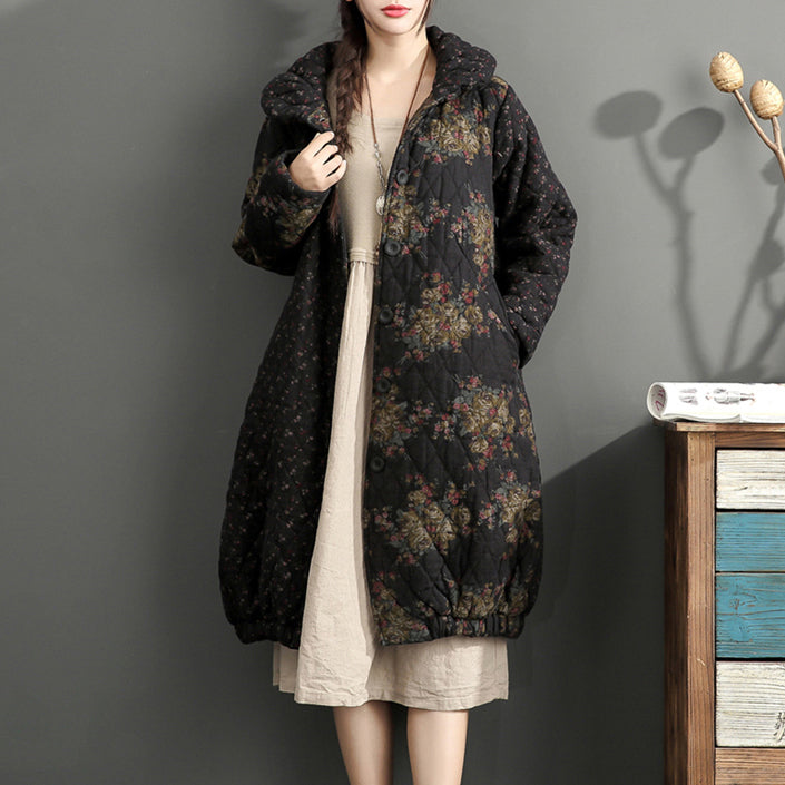 Drune | dick warm gedruckt Patchwork Baumwolle Cardigans Übergrößen Leinen Langarm Wintermäntel