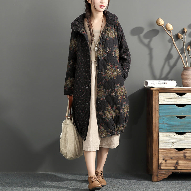 Drune | dick warm gedruckt Patchwork Baumwolle Cardigans Übergrößen Leinen Langarm Wintermäntel