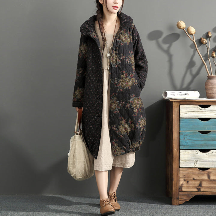 Drune | dick warm gedruckt Patchwork Baumwolle Cardigans Übergrößen Leinen Langarm Wintermäntel