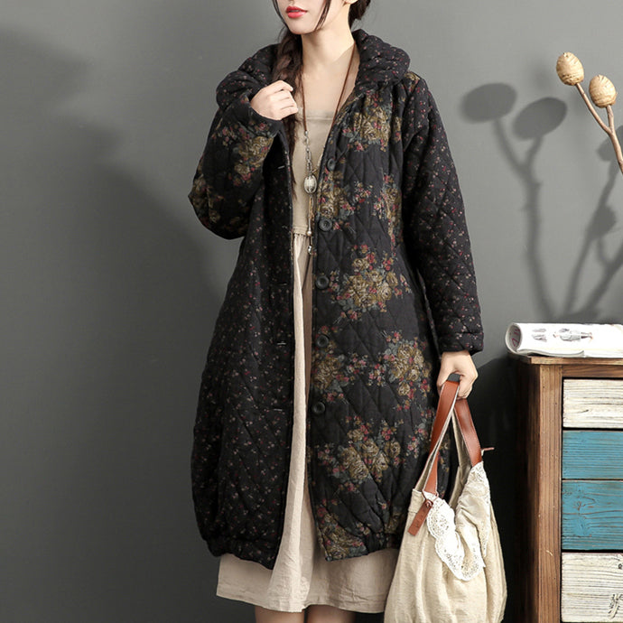 Drune | dick warm gedruckt Patchwork Baumwolle Cardigans Übergrößen Leinen Langarm Wintermäntel