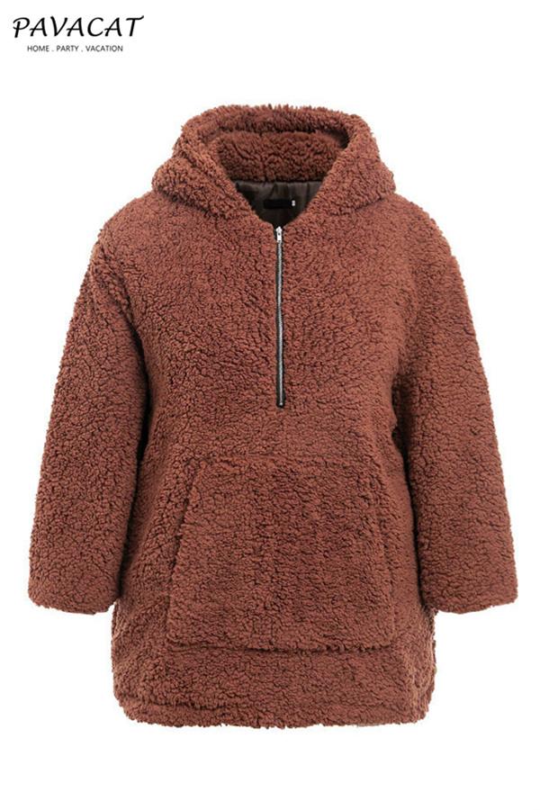 Drune | Damen Kapuzenjacke aus bedrucktem Plüsch