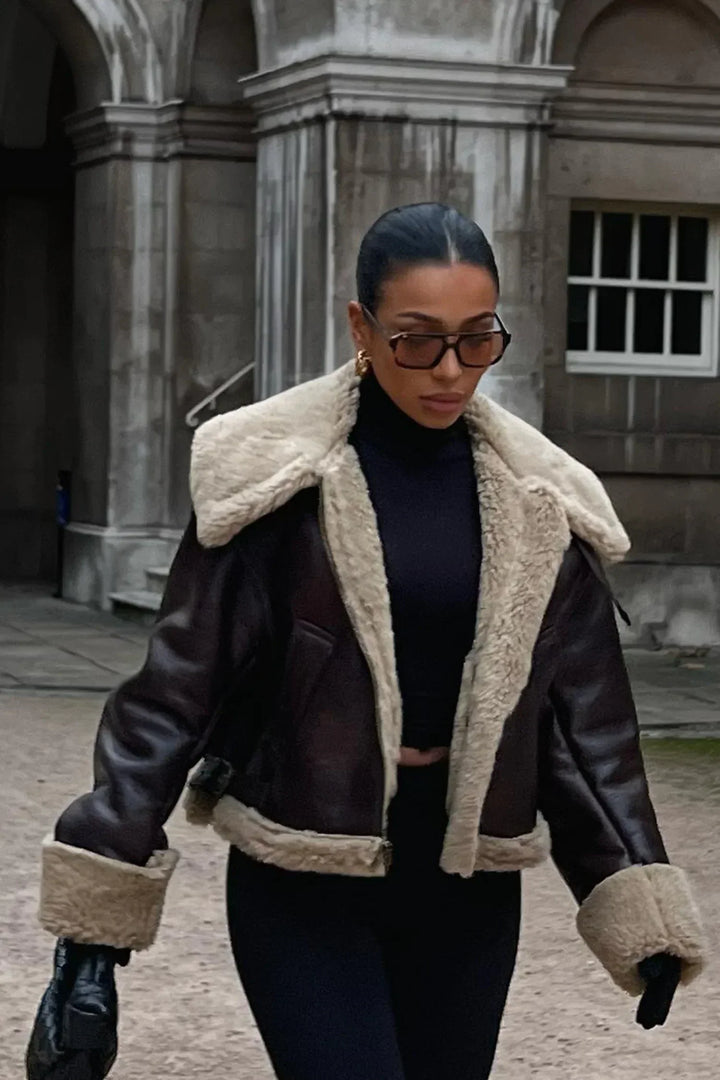 Drune | Kunstleder Shearling Jacke Übergröße Schnitt