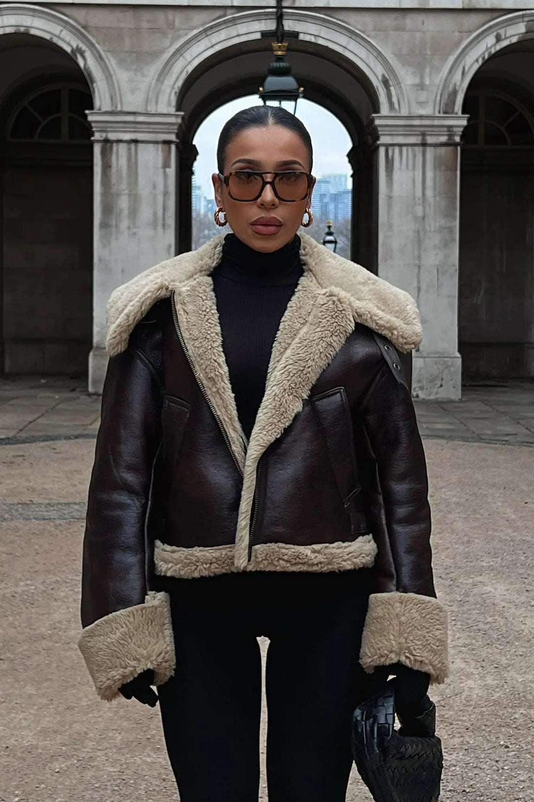 Drune | Kunstleder Shearling Jacke Übergröße Schnitt