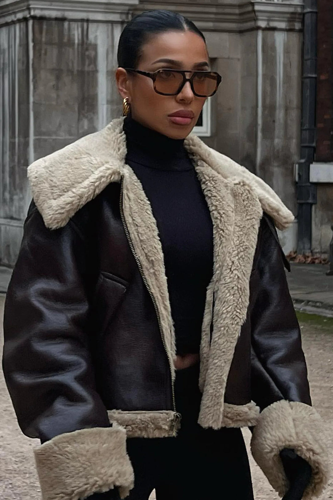 Drune | Kunstleder Shearling Jacke Übergröße Schnitt