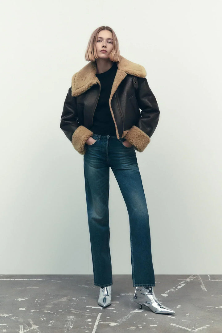 Drune | Kunstleder Shearling Jacke Übergröße Schnitt