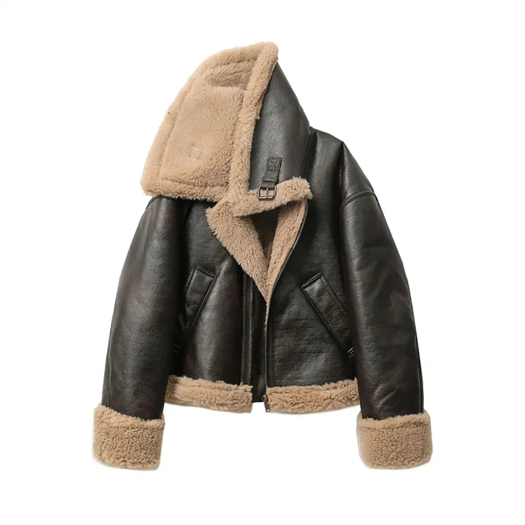 Drune | Kunstleder Shearling Jacke Übergröße Schnitt