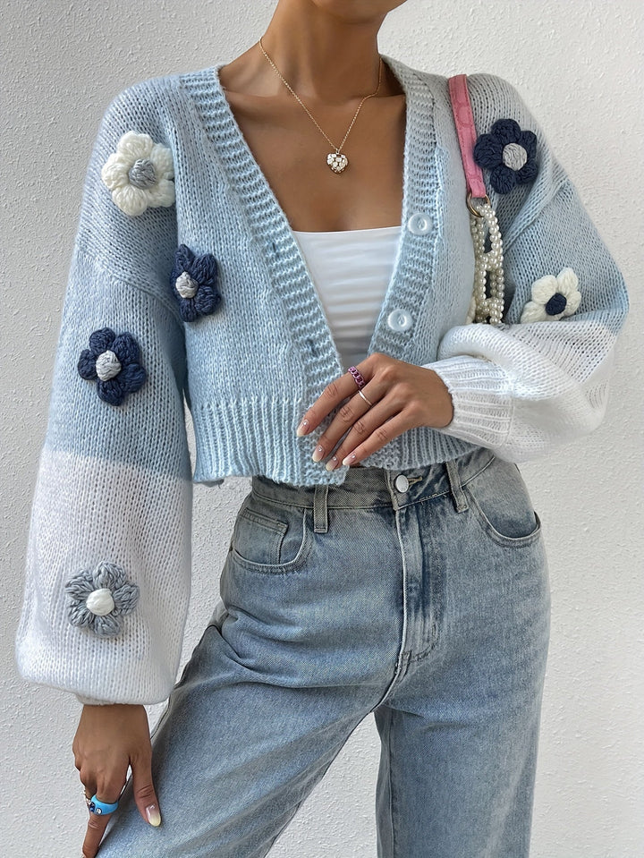 Drune | stilvoller blumenverzierter warmer Baumwollstrickwaren-Cardigan für Damen - Perfekt für den Alltag