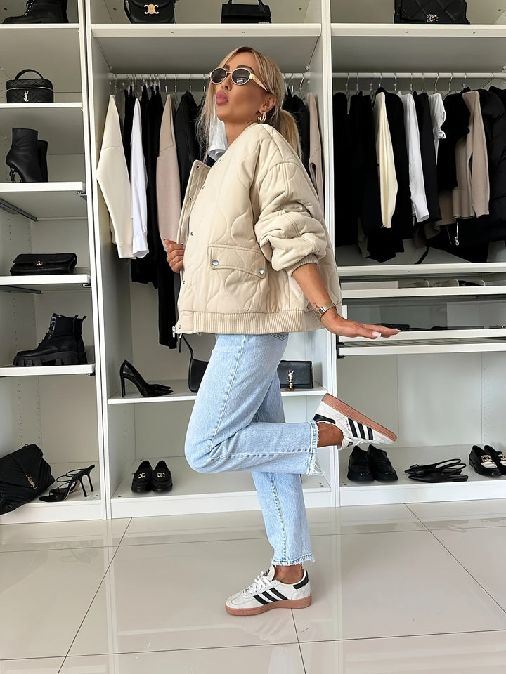 Drune | Steppjacke Color Block Warme Pufferjacke Reverskragen & Taschen Ideal für Frühling/herbst