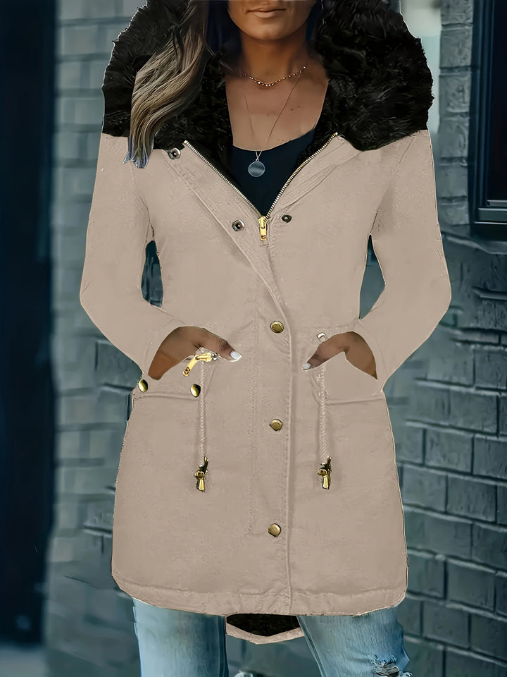 Drune | Zip up Parka Mantel mit Knöpfen Kapuze Damen Winterjacke