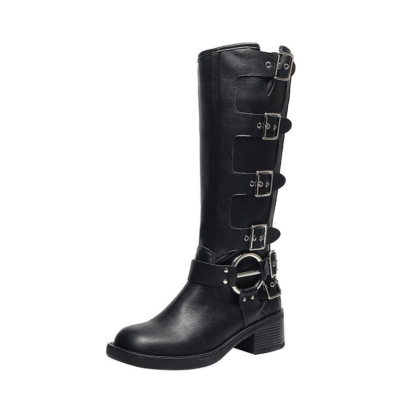 Drune | Frauen Sommer Gürtel Schnalle Chunky Absatz Martin Stiefel
