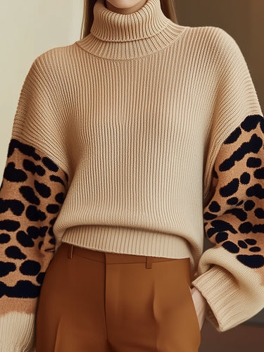 Drune | Rollkragen-strickpullover Leopardenärmel Modernes Aussehen