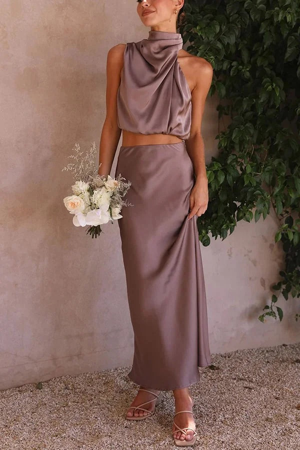 Drune | Solch Eine Stimmung Hochgeschlossene Satin Drapiert Maxirock Set