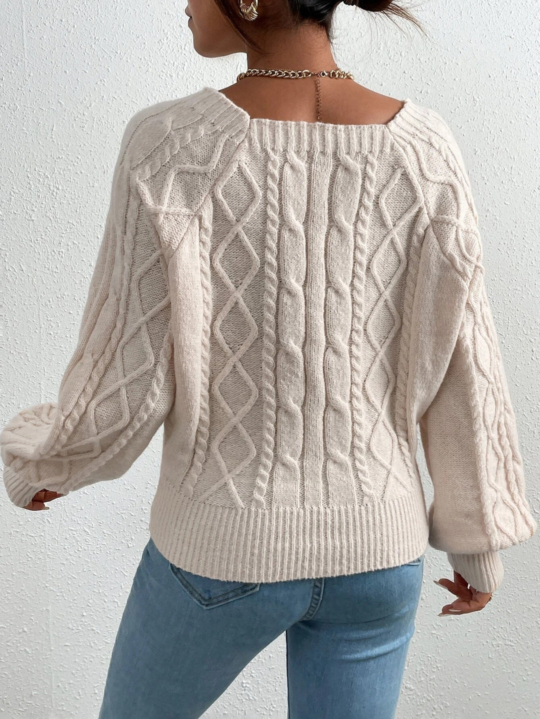 Drune | Strickbluse mit Quadratischem Ausschnitt Weich und Elegant Kabelstrick
