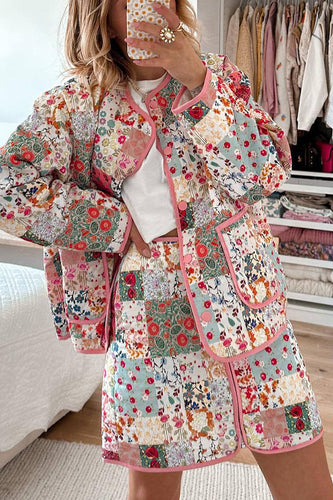 Drune | Patchwork Blumenmuster Druck Knopfverschluss Mit Taschen Gequiltete Leichte Jacke