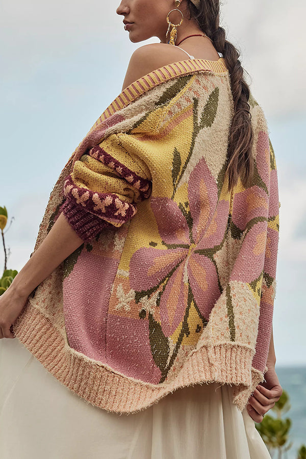 Drune | florale Strickjacke mit lockerer Passform und langen Ärmeln