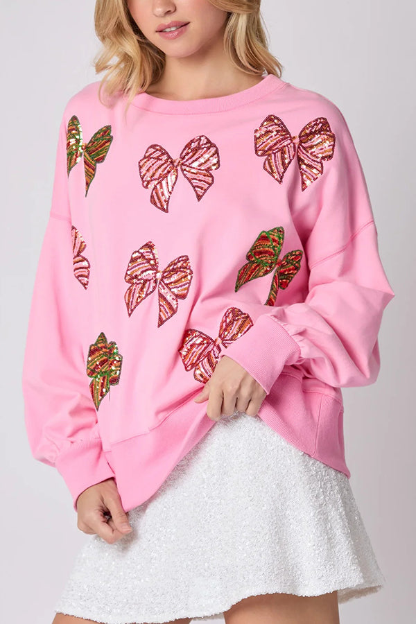 Drune | Weihnachtsbogen Pailletten Lockere Freizeit Langarm Sweatshirt