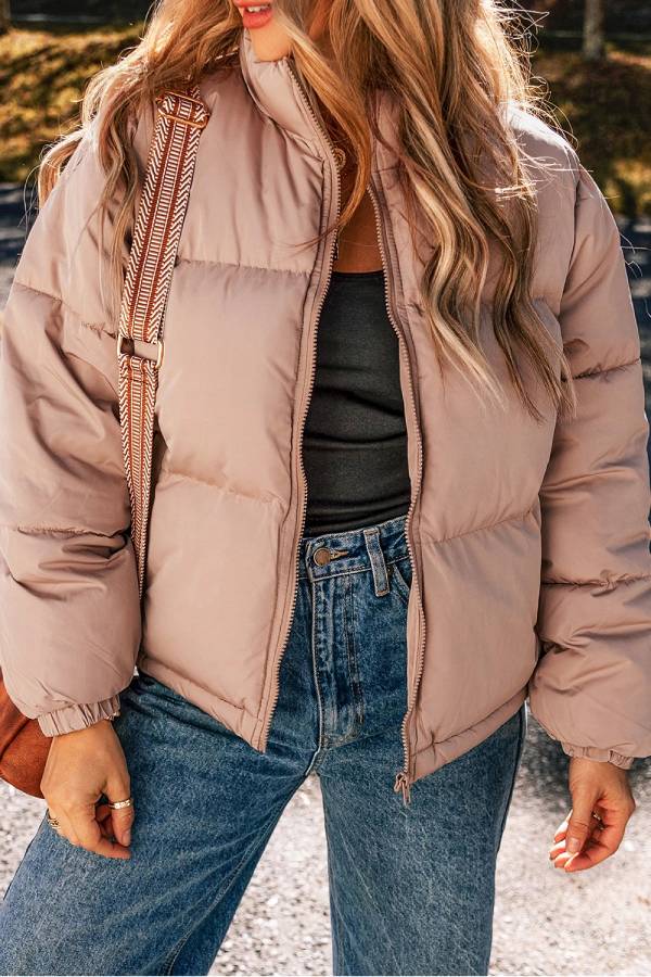 Drune | Rosa Volle Reißverschluss Gesteppt Pufferjacke