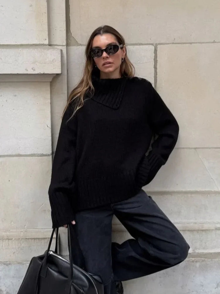 Drune | Cozy sweater with button-up stand-up collar and relaxed fit