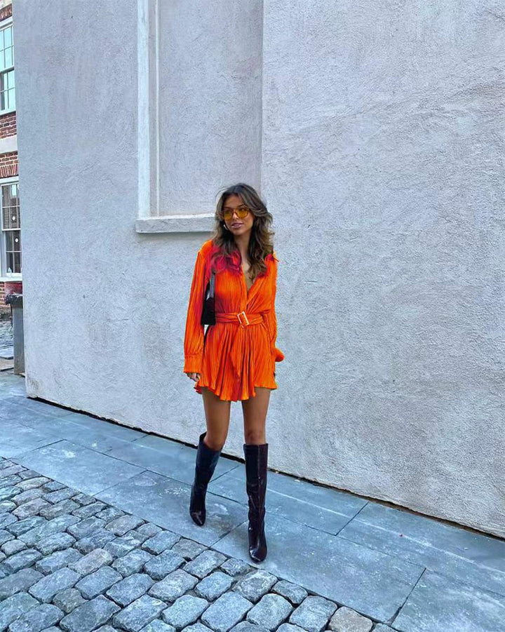 Drune | Langärmeliges Kleid mit Schnürsenkeln und elastischer Taille