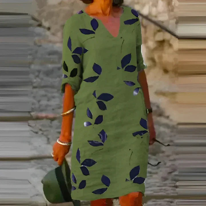 Drune | Wunderschönes Blätterdruck-Sommerkleid für Frauen