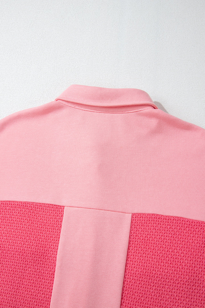 Drune | Zweifarbige Waffelstrickhemdjacke Baumwollmischung Lebendiger Komfort