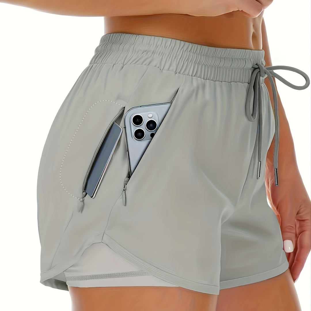 Drune | Sportliche 2 in 1 Lauf Fitnessshorts in Einfarbig Mit Mehreren Taschen