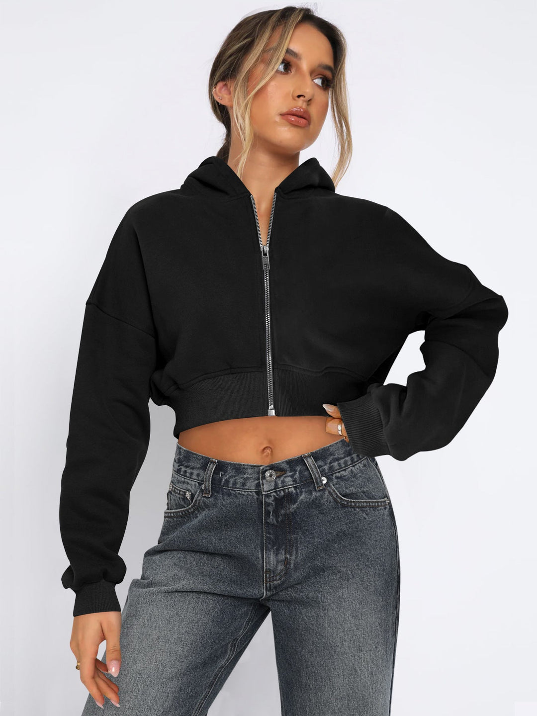 Drune | Kurzer Fleece-Hoodie mit Reißverschluss
