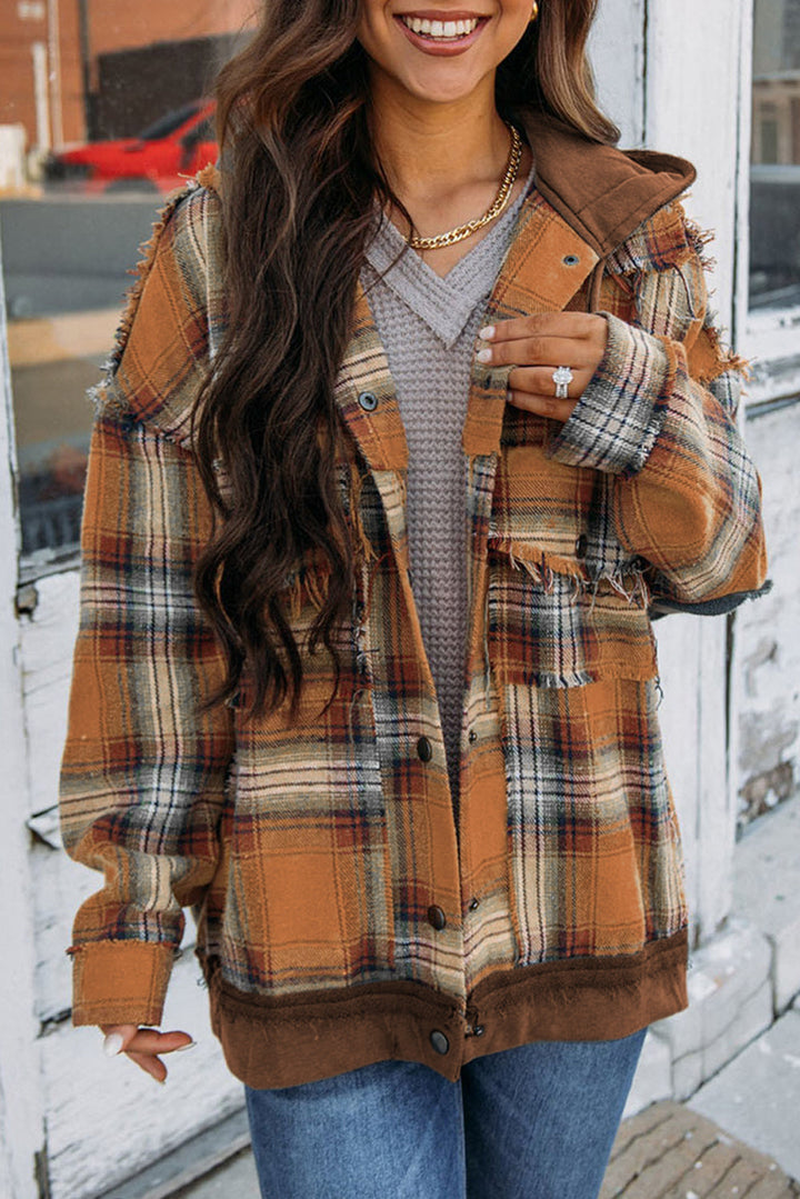 Drune | Karierte Jacke mit Kapuze und Rohen Kanten Baumwolle Lässig und Trendy