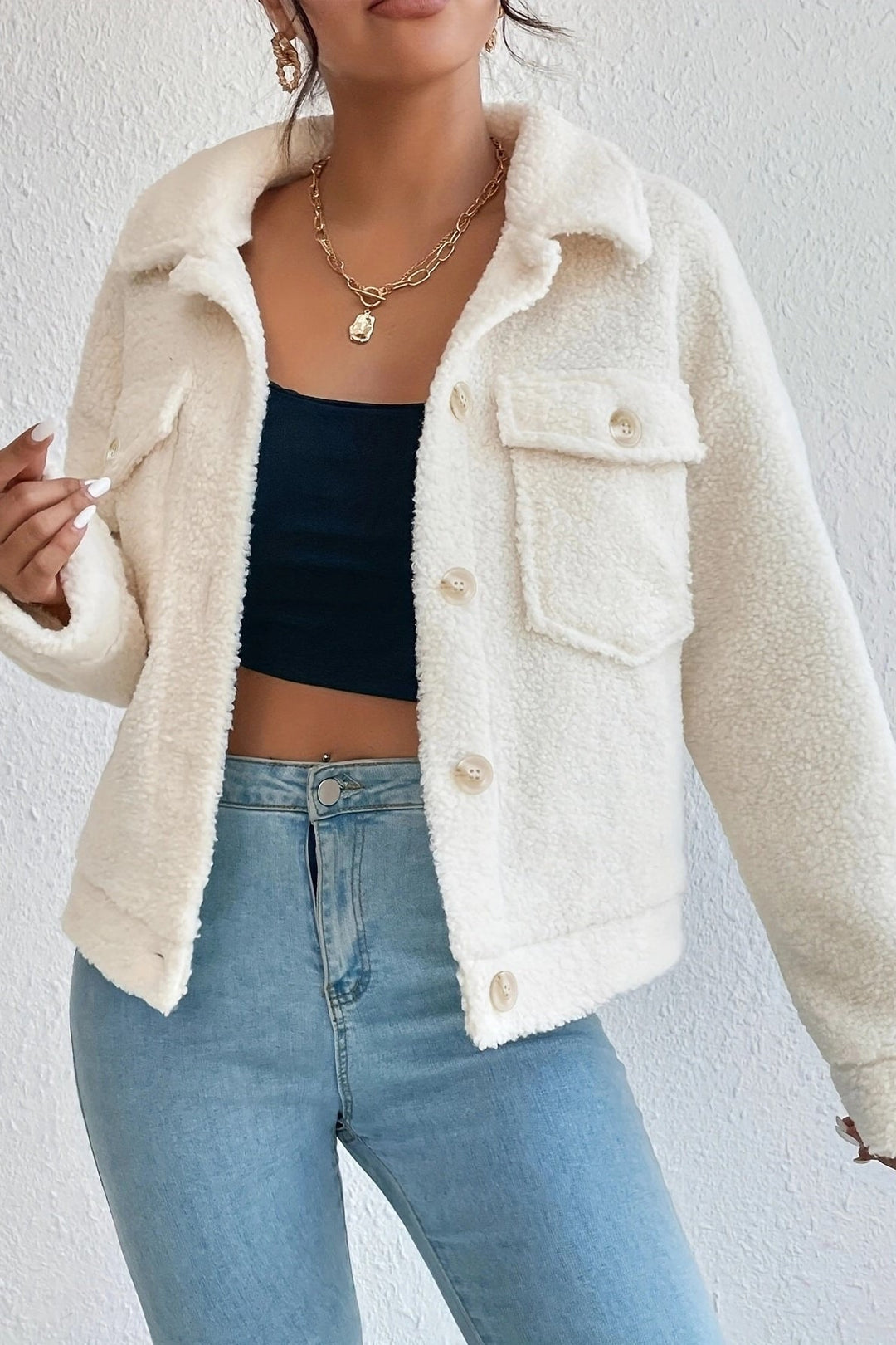 Drune | Weiße kurze Sherpa-Jacke