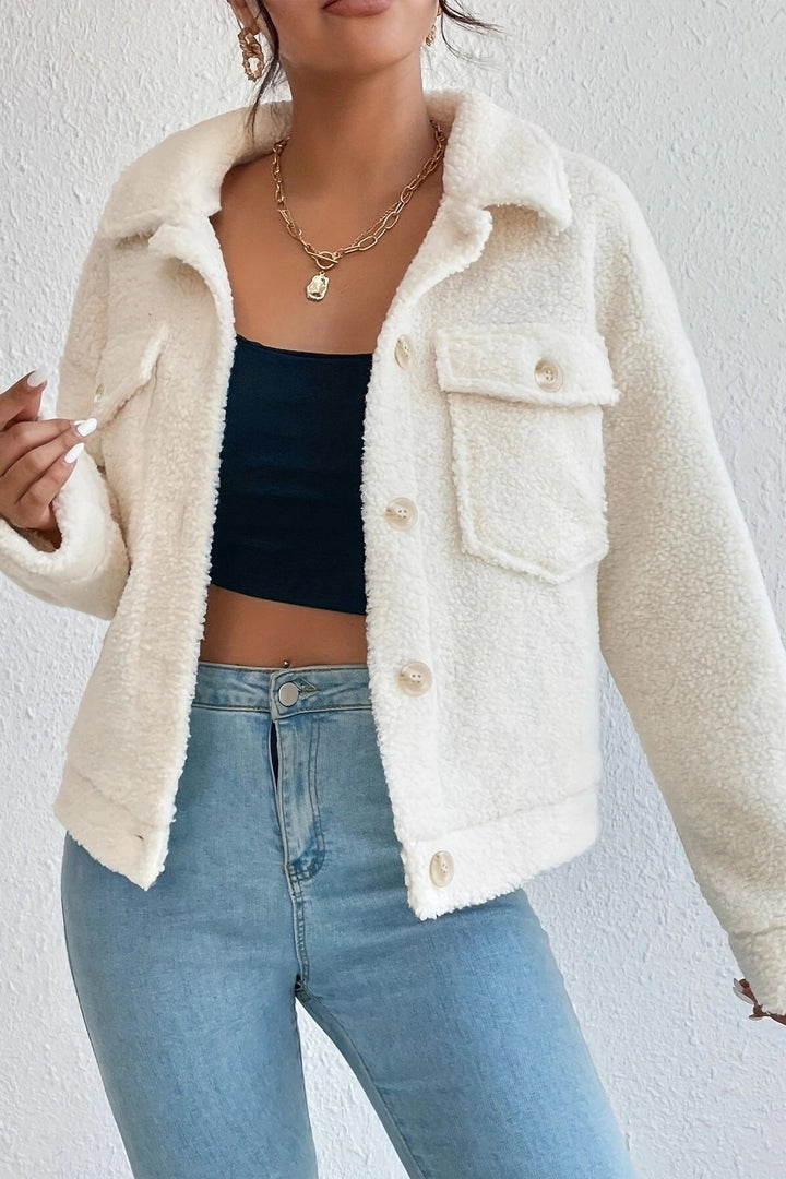 Drune | Weiße kurze Sherpa-Jacke